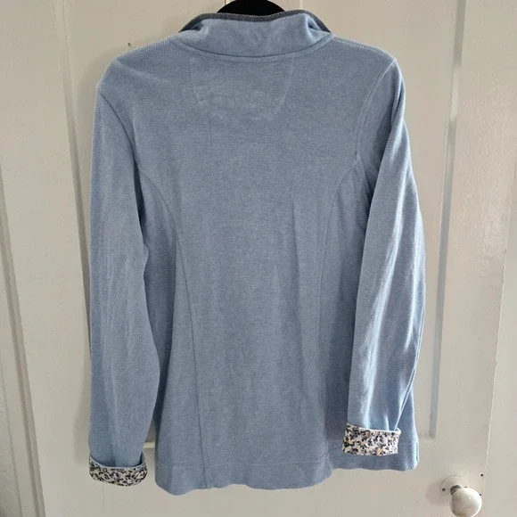 Orvis Womens Signature Floral Trim Quarter Zip Sweatshirt Blue, Size Med, Ribbed - Picture 2 of 13